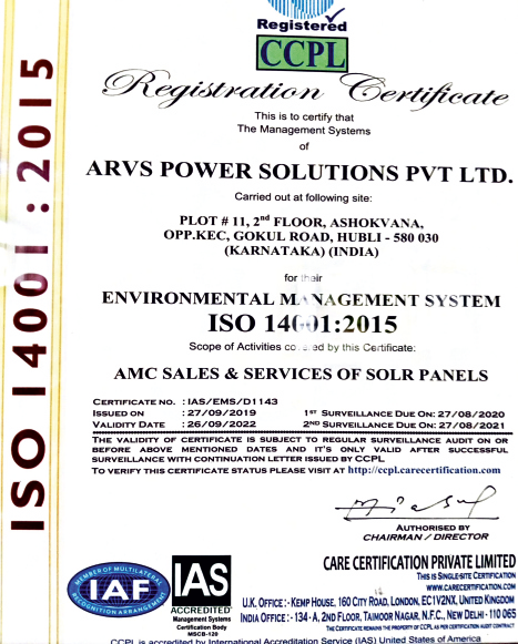ISO 14001:2015 Environmental Management System certificate