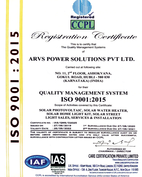 ISO 9001:2015 Quality Management System certificate