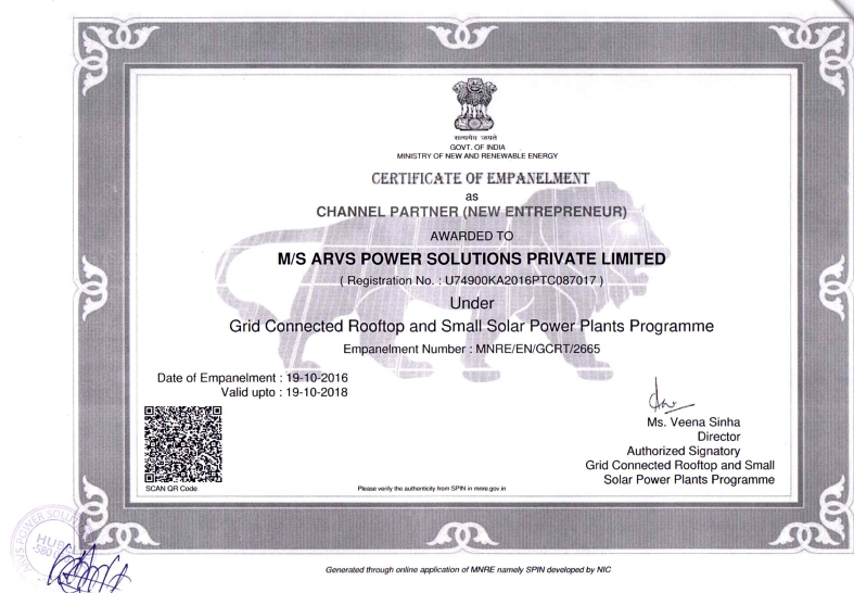 MNRE empanelment certificate