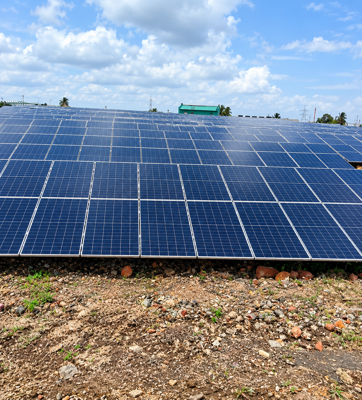 Rows of photovoltaic panels in a solar station